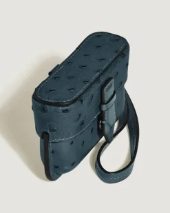 Accessoires-Etui mit Federdetail aus Leder mit Straußenprägung - Samtblau - Leder - MB220477 - Taschenaccessoires