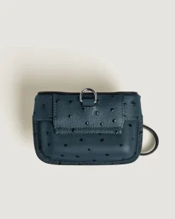 Accessoires-Etui mit Federdetail aus Leder mit Straußenprägung - Samtblau - Leder - MB220477 - Taschenaccessoires