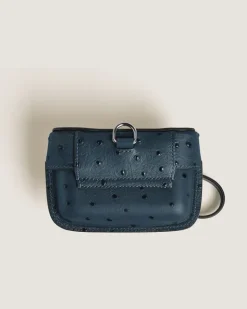 Accessoires-Etui mit Federdetail aus Leder mit Straußenprägung - Samtblau - Leder - MB220477 - Taschenaccessoires