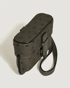 Accessoires-Etui mit Federdetail aus Leder mit Straußenprägung - Khaki - Leder - MB220476 - Taschenaccessoires