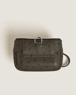 Accessoires-Etui mit Federdetail aus Leder mit Straußenprägung - Khaki - Leder - MB220476 - Taschenaccessoires