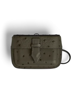 Accessoires-Etui mit Federdetail aus Leder mit Straußenprägung - Khaki - Leder - MB220476 - Taschenaccessoires