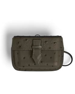 Accessoires-Etui mit Federdetail aus Leder mit Straußenprägung - Khaki - Leder - MB220476 - Taschenaccessoires