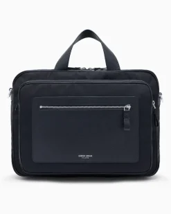 Aktentasche aus Nylon und vollnarbigem Leder Schwarz
