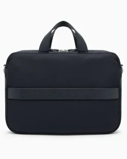 Aktentasche aus Nylon und vollnarbigem Leder Schwarz