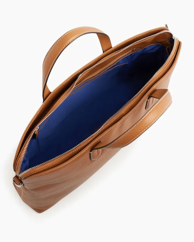Aktentasche Sophie 15 Zoll aus genarbtem Leder mit 1 Faltfach Tan
