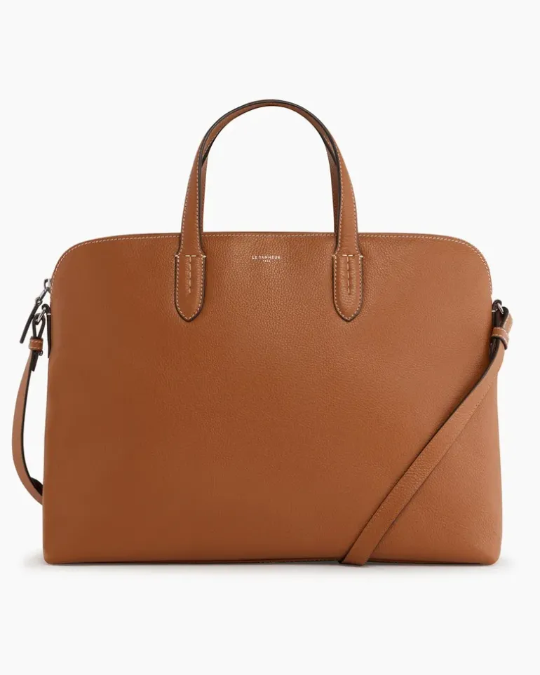 Aktentasche Sophie 15 Zoll aus genarbtem Leder mit 1 Faltfach Tan