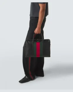 Aktentasche Web Stripe aus Leder Schwarz