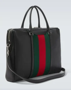 Aktentasche Web Stripe aus Leder Schwarz