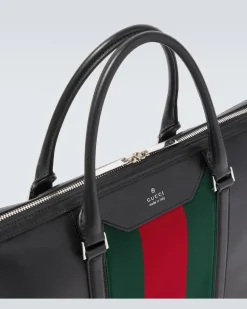 Aktentasche Web Stripe aus Leder Schwarz