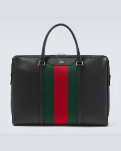 Aktentasche Web Stripe aus Leder Schwarz