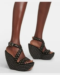 Alaïa Verzierte Wedge-Sandalen aus Veloursleder Schwarz