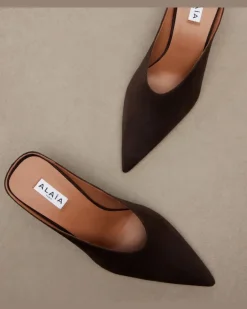 Alaïa Wedge-Pantoletten Cube aus Veloursleder Braun