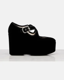 Alaïa Wedges Criss Cross 110 aus Samt Schwarz