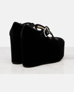 Alaïa Wedges Criss Cross 110 aus Samt Schwarz