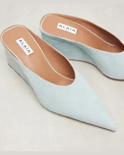 Alaïa Wedges Cube 75 aus Veloursleder Blau