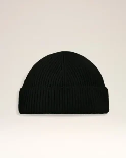 Ami Beanie aus schwarzer Wolle mit Lederetikett Unisex