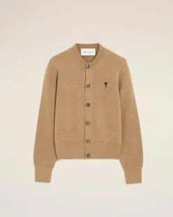 Ami de Coeur Cardigan aus beiger Wolle mit Rundhalsausschnitt Rot für Damen Camel