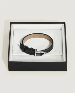 Armband mit schlichter Feder aus Grain Leder - Schwarz - Stahl - MB222746 - Armbänder