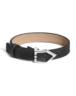Armband mit schlichter Feder aus Grain Leder - Schwarz - Stahl - MB222746 - Armbänder