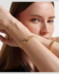 Armreif Cablespira® Flex aus 18kt Gelbgold mit Diamanten und Süßwasserperlen