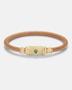Armreif Lasso aus Leder mit 18kt Gelbgold und Smaragd