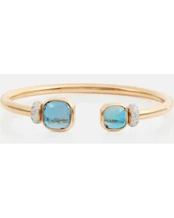 Armreif Nudo aus 18kt Roségold mit Diamanten und Topas Blau