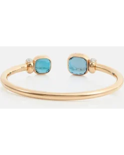 Armreif Nudo aus 18kt Roségold mit Diamanten und Topas Blau