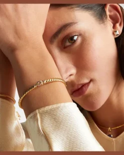 Armreif Sculpted Cable aus 18kt Gelbgold mit Diamanten