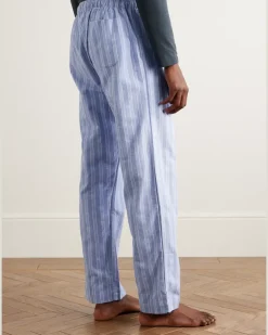 Arran 20 Straight-Leg Striped Herringbone Brushed-Cotton Pyjama Trousers Blue