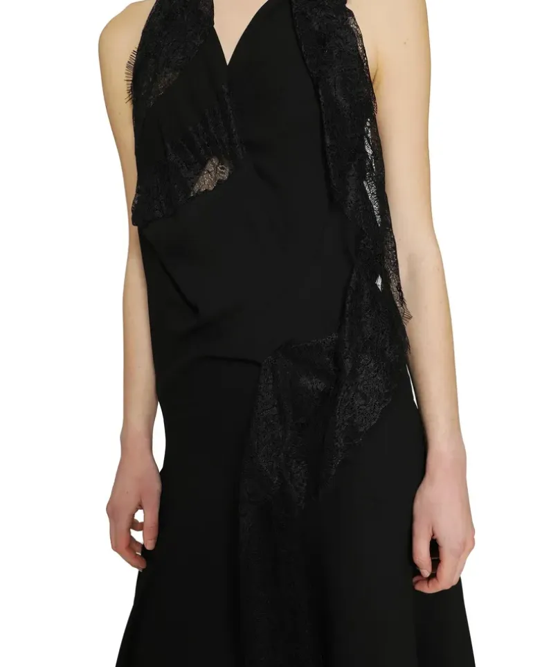Asymmetric Lace Slip Dress Black