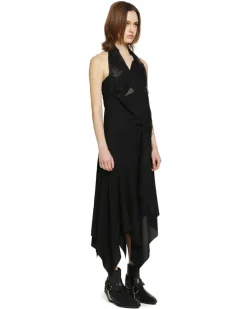 Asymmetric Lace Slip Dress Black