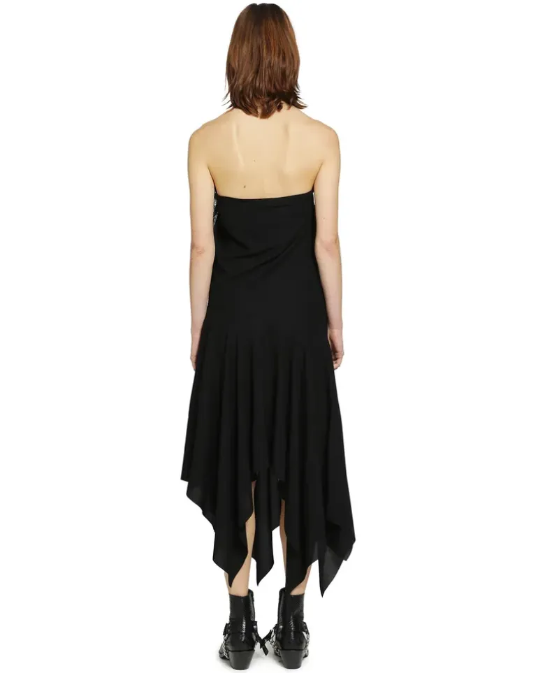 Asymmetric Lace Slip Dress Black