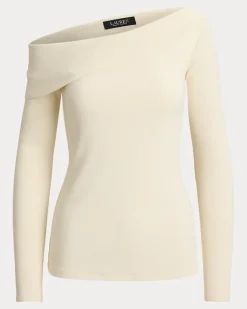 Asymmetrisches schulterfreies Top Cream