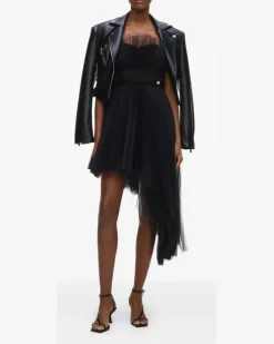 Asymmetrisches Tüllkleid - Schwarz