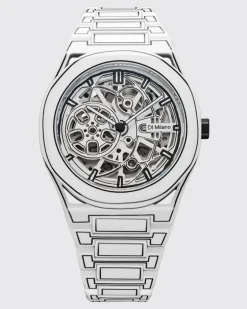 Automatische Uhr Skeleton White Sketch mit Stahlgehäuse und Saphirglas Weiß