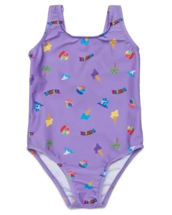 Badeanzug mit durchgehendem Eiscreme-Print - Beachwear - Damen - Violett