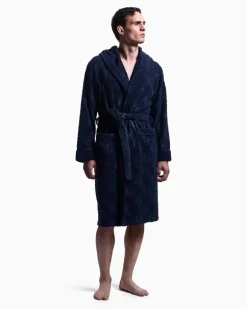 Bademantel aus Baumwollfrottee mit Monogramm Essential Blau