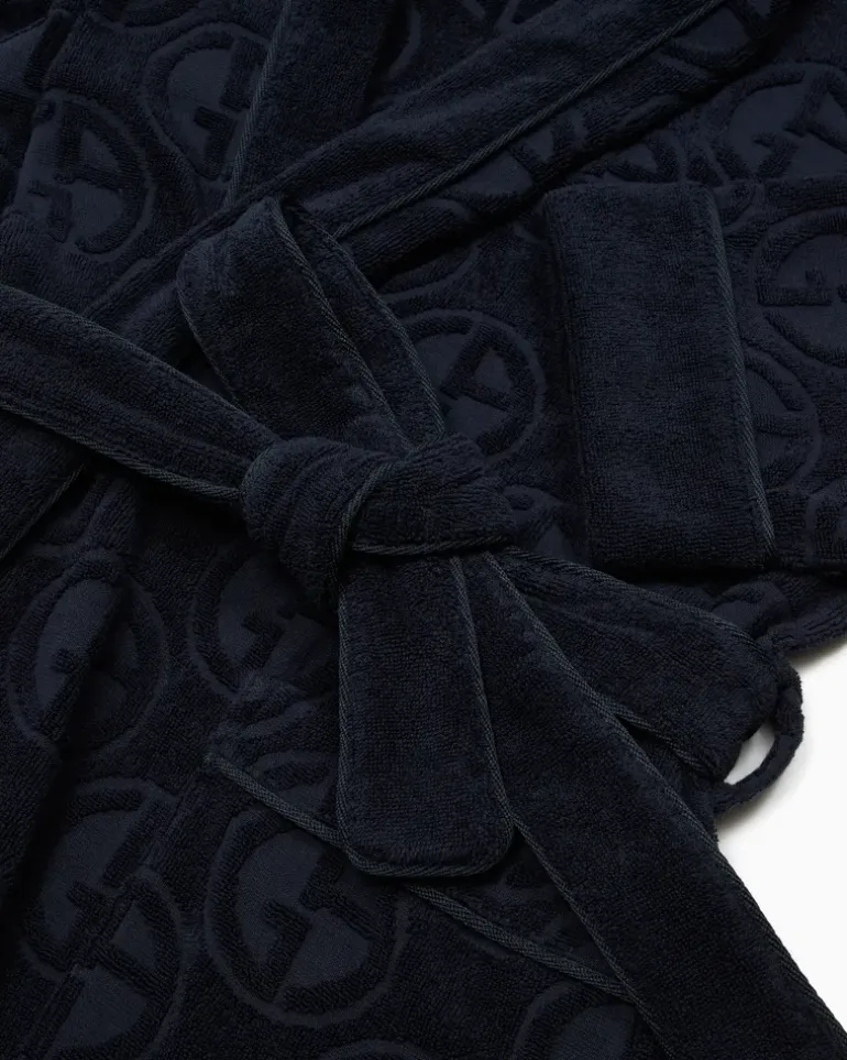 Bademantel aus Baumwollfrottee mit Monogramm Essential Blau