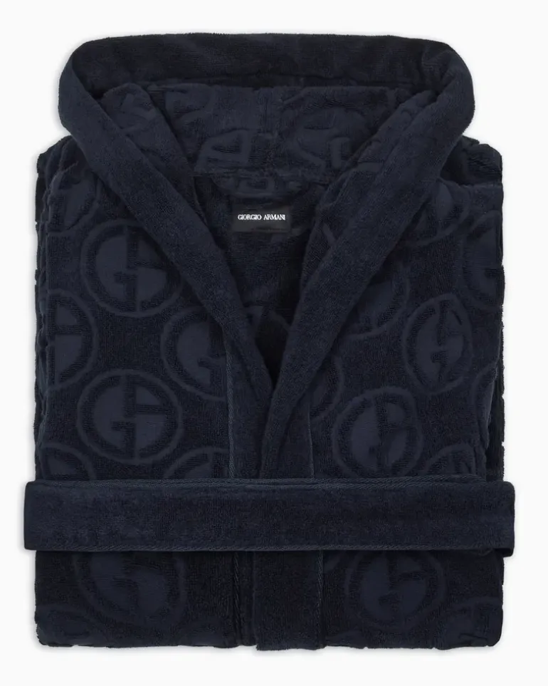 Bademantel aus Baumwollfrottee mit Monogramm Essential Blau