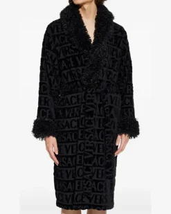 Bademantel mit Logo-Muster - Schwarz