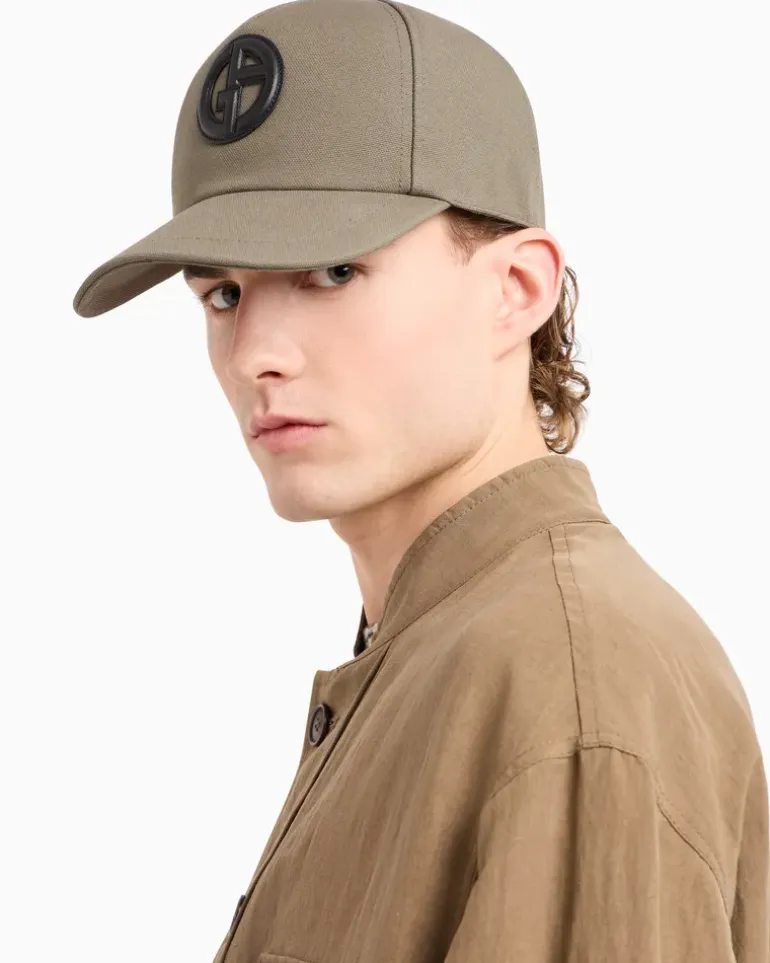 Baseballcap aus Leder mit Logostreifen GrüN