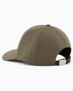 Baseballcap aus Leder mit Logostreifen GrüN