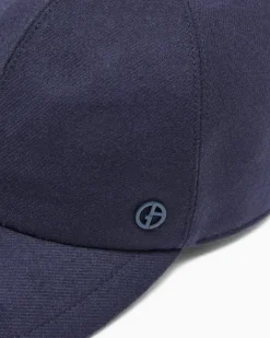Baseballkappe aus Wolle und Kaschmir mit Lederdetails Marineblau