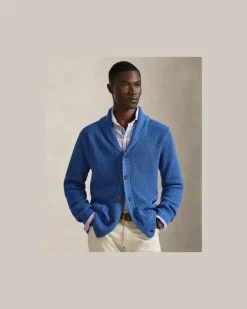 Baumwollstrickjacke mit Schalkragen Blue