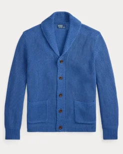 Baumwollstrickjacke mit Schalkragen Blue
