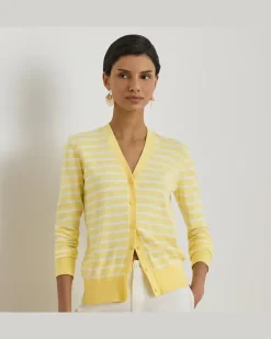 Baumwoll-Strickjacke mit V-Ausschnitt Yellow