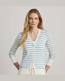 Baumwoll-Strickjacke mit V-Ausschnitt White