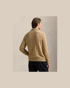 Baumwollstrickjacke mit Zopfmuster Brown