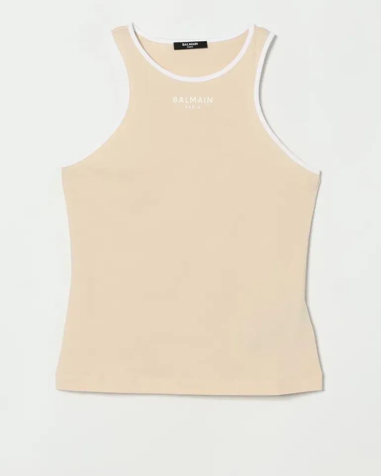 Baumwoll-Tanktop mit Logo Beige